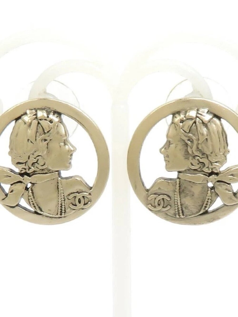 CHANEL Mademoiselle Pierce Earrings Gold Metal